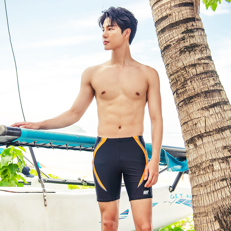 男士配色及膝泳褲 - 黑/橙