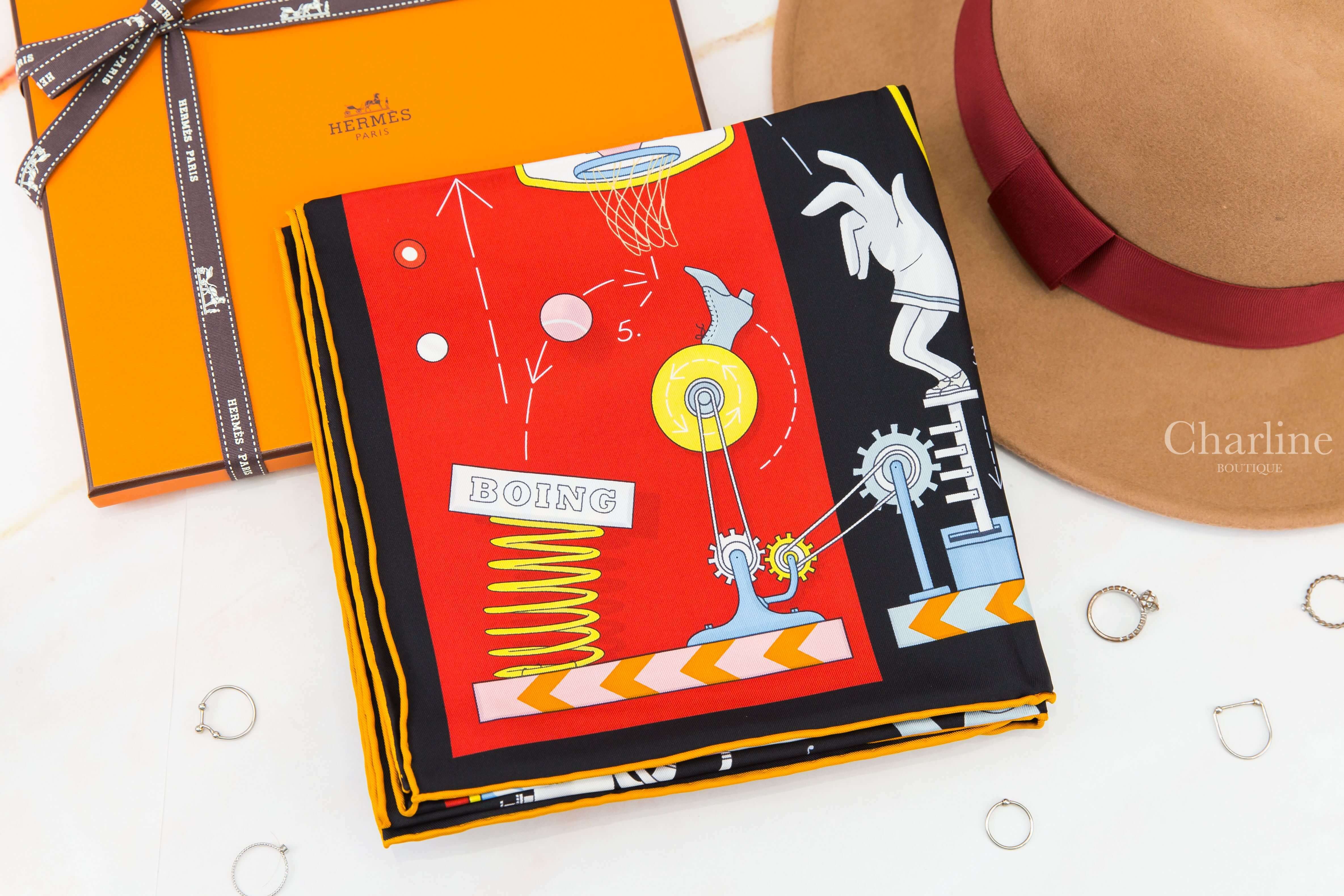 Hermès Tea For Two Scarf 90 黑色/紅色/彩色雙人茶會真絲方巾-Charline Boutique 精品代購