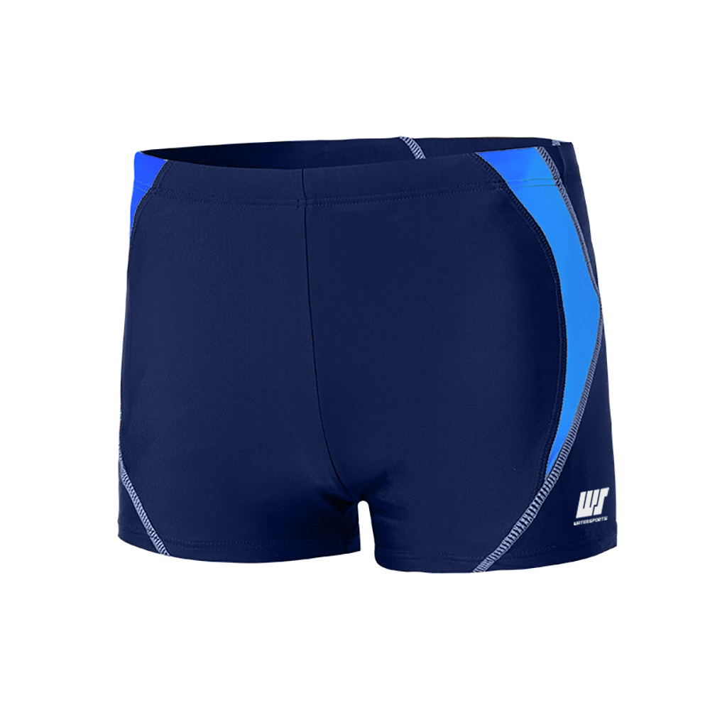 男士簡約拼色平腳泳褲 - 深藍/藍