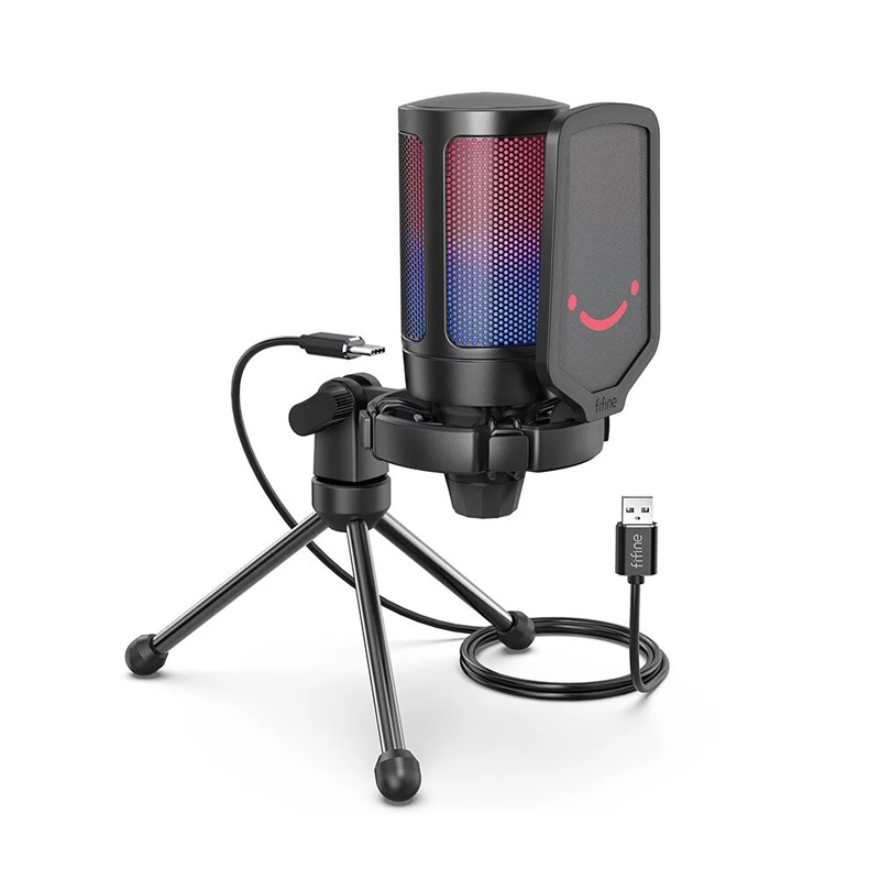 FIFINE A6V USB心型指向電容式RGB麥克風 黑