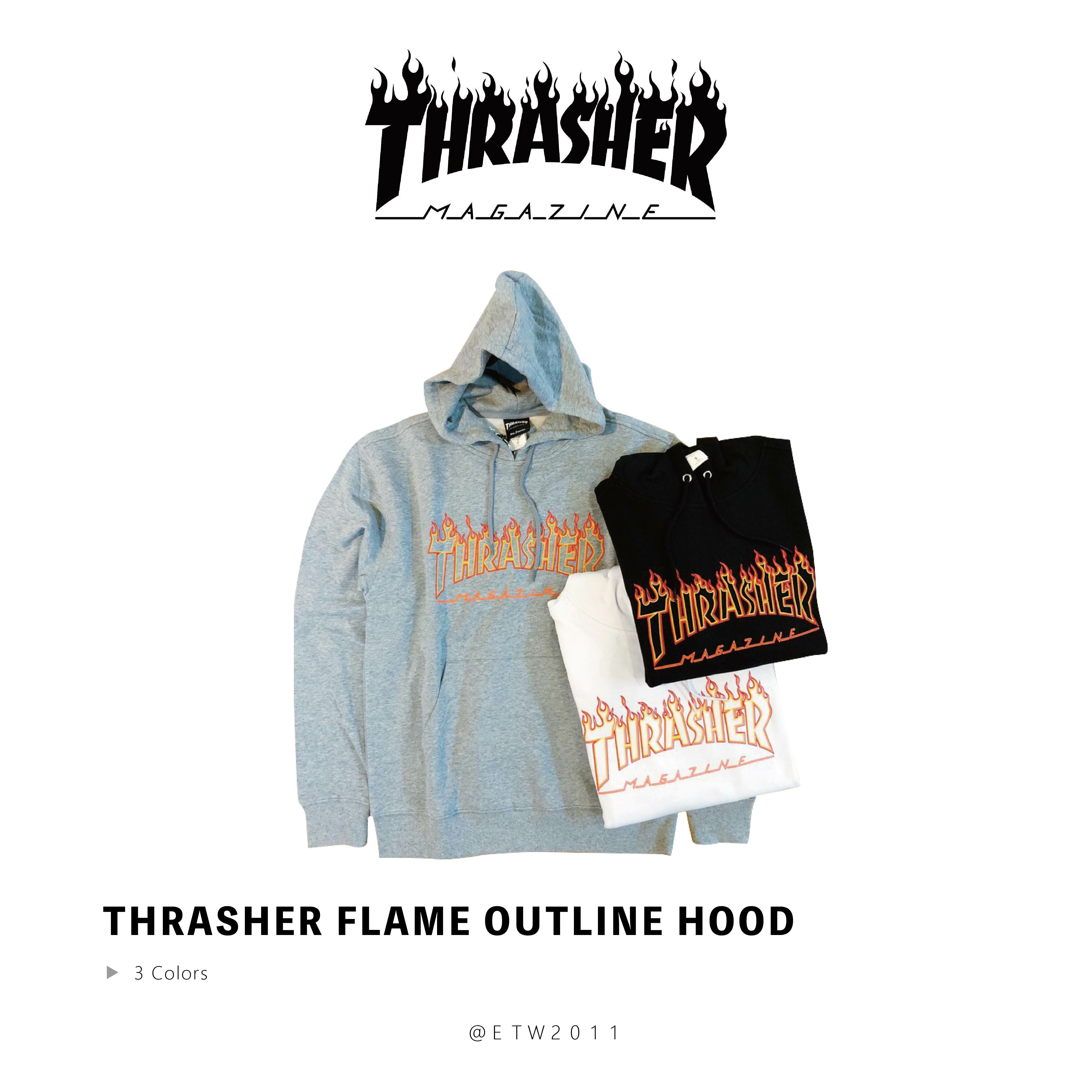 ☆ETW☆【EASY TO WEAR】日線 限量 THRASHER FLAME OUTLINE HOOD 火焰 連帽 帽T 現貨 黑 白