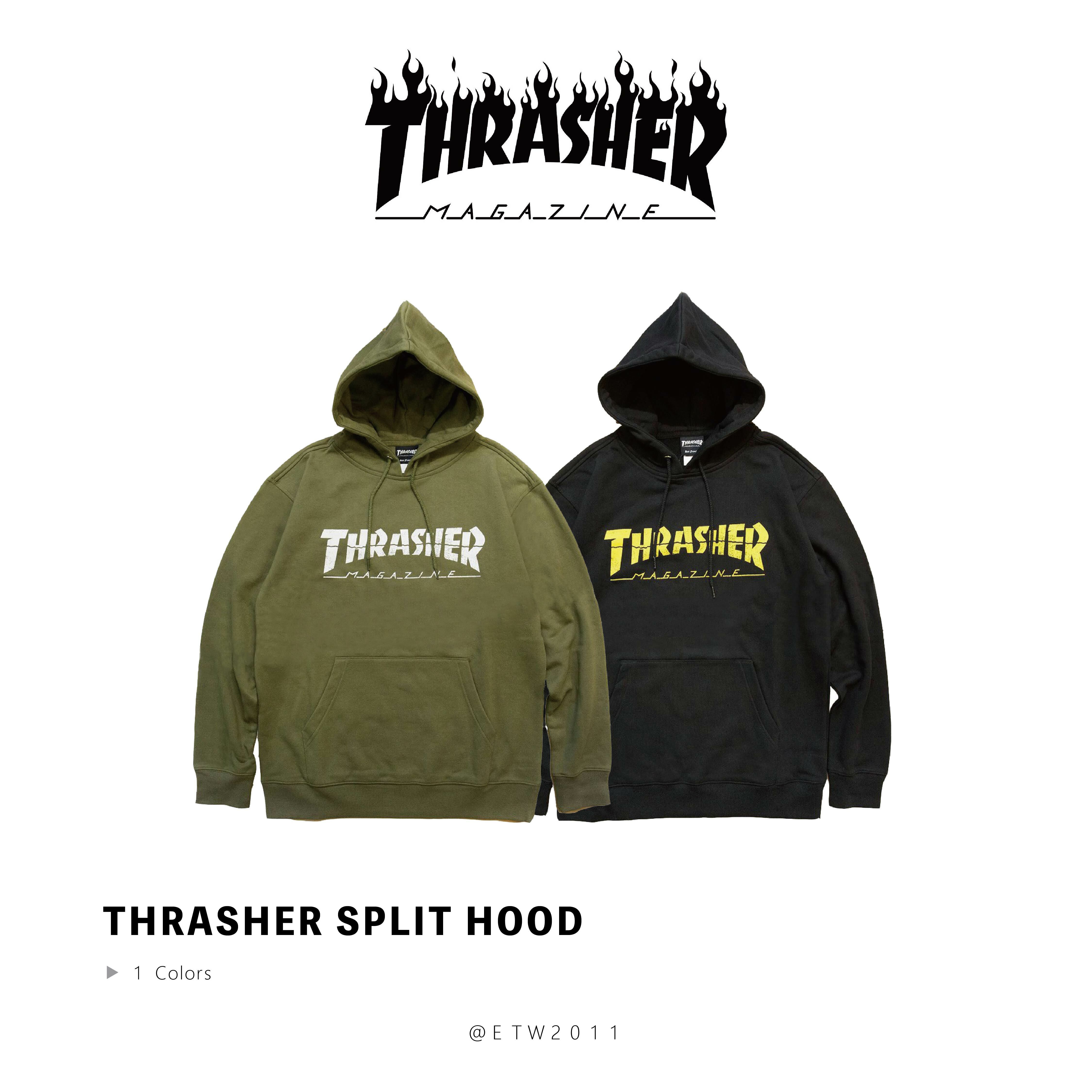 ☆ETW☆【EASY TO WEAR】日線 限量 THRASHER SPLIT HOOD 連帽 帽T 現貨 黑色 軍綠