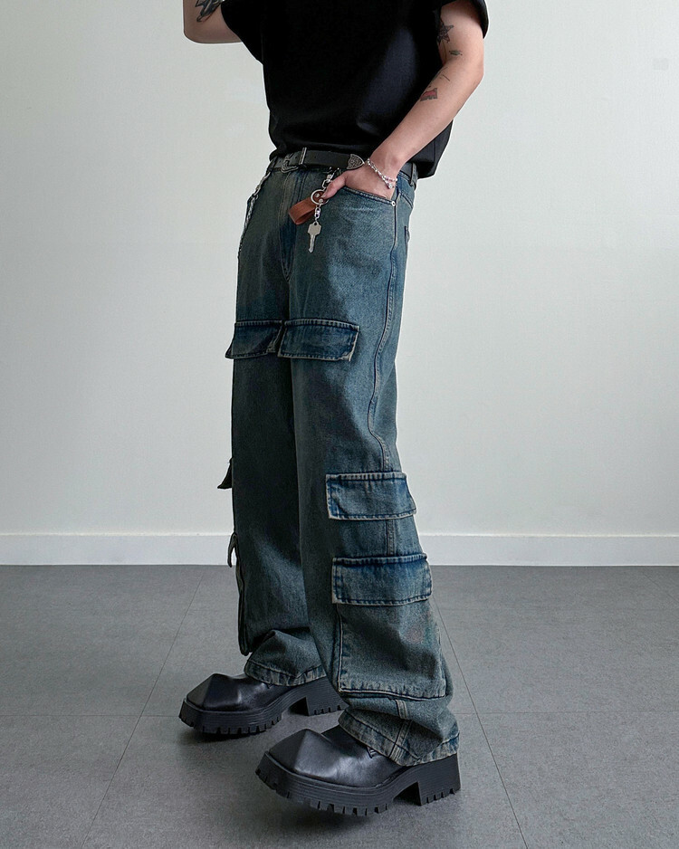 多功能工裝牛仔褲