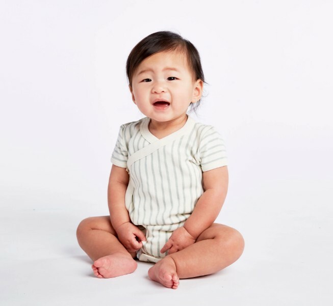 Pehr-條紋短袖Kimono包屁衣(Sea)