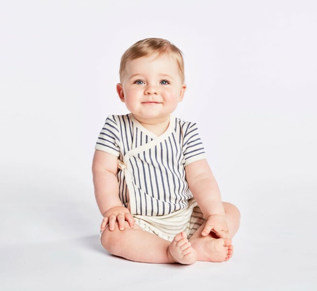 Pehr-條紋短袖Kimono包屁衣(Ink Blue)