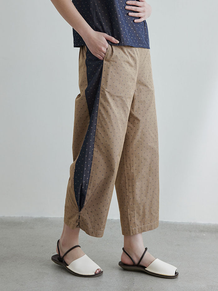 小憩時光拼接寬褲-黑糖拿鐵