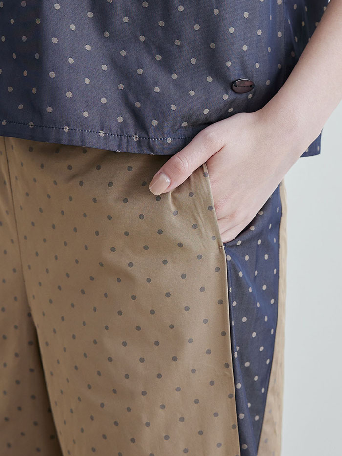 小憩時光拼接寬褲-黑糖拿鐵