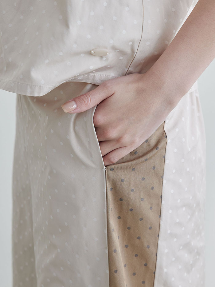 小憩時光拼接寬褲-蜜奶泡