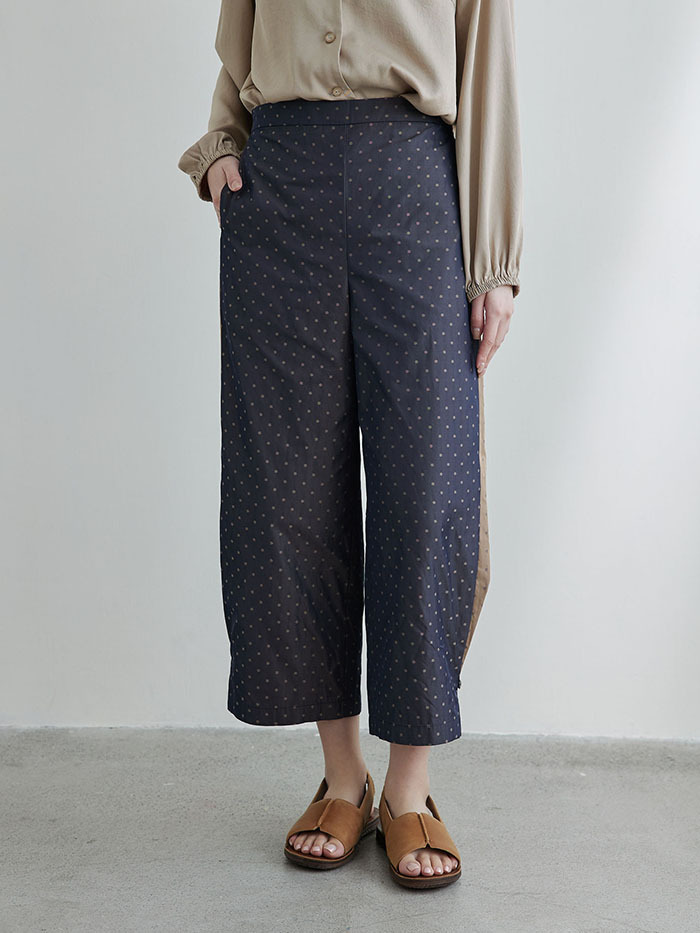 小憩時光拼接寬褲-可可豆