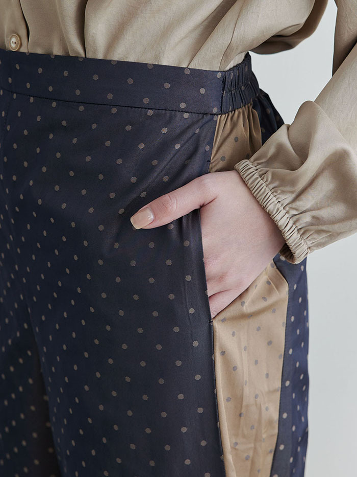 小憩時光拼接寬褲-可可豆