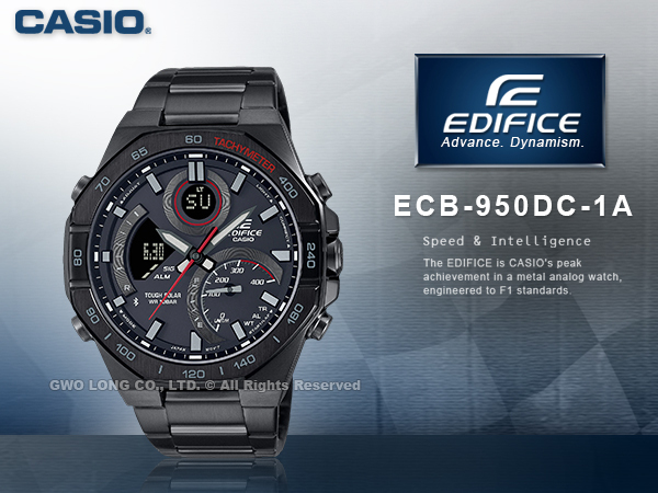 ECB-950DC-1A CASIO EDIFICE 都會型男雙顯男錶曜石黑藍牙黑鋼錶帶防水100米