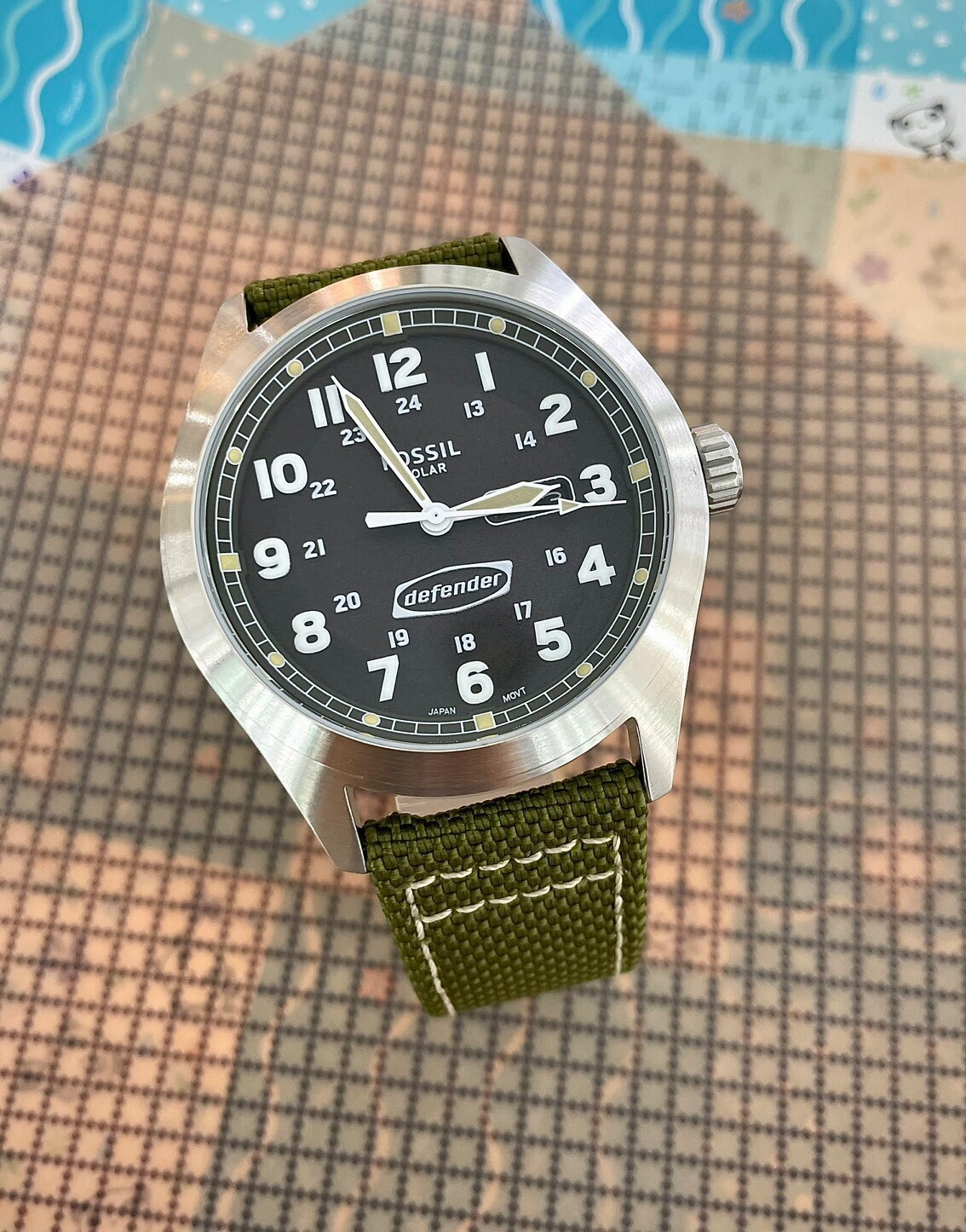 【FOSSIL】文青復古綠色尼龍腕錶 FS5977 46mm 現代鐘錶