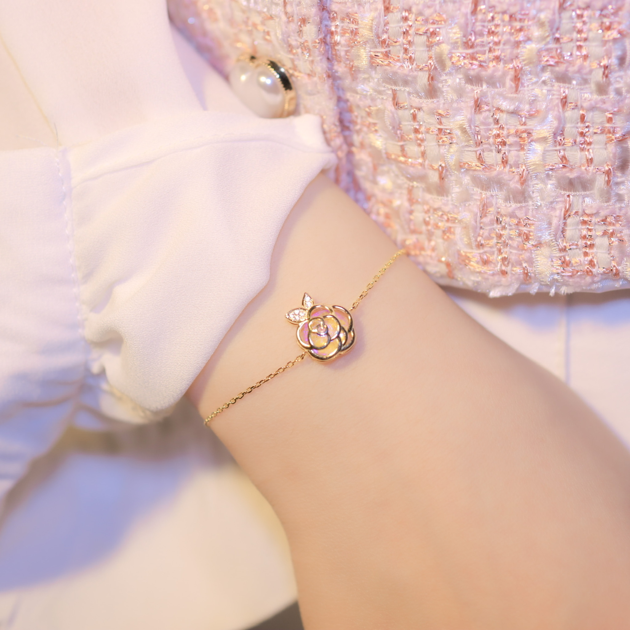 | 925 Silver・White Gold・Champagne Gold・Glaze Stone | Pure Flower Bracelet（Silver / Champagne Gold） | BR0581 |