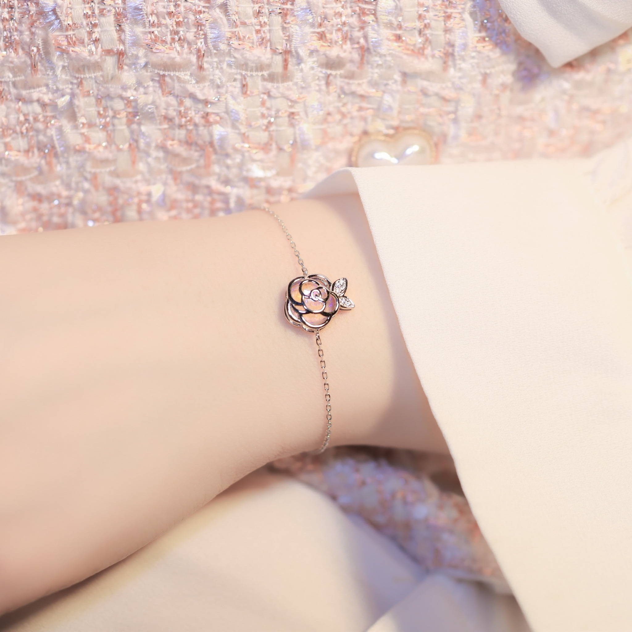 | 925 Silver・White Gold・Champagne Gold・Glaze Stone | Pure Flower Bracelet（Silver / Champagne Gold） | BR0581 |