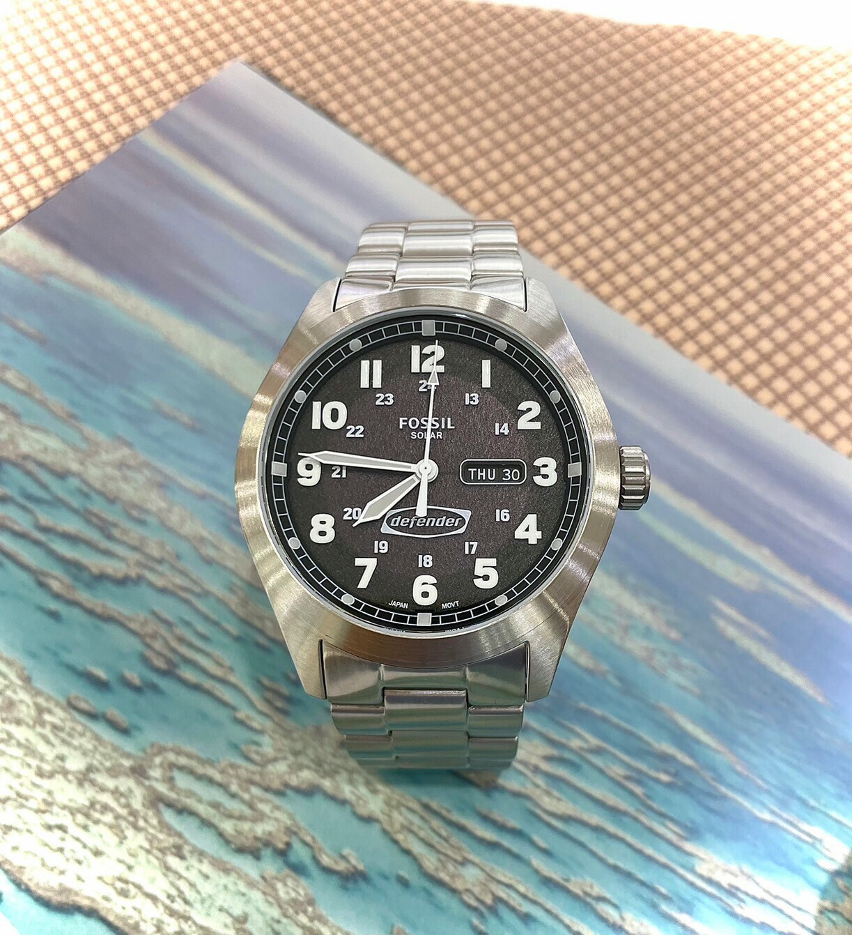 【FOSSIL】經典復古日曆太陽能不鏽鋼腕錶 FS5976 46mm 現代鐘錶