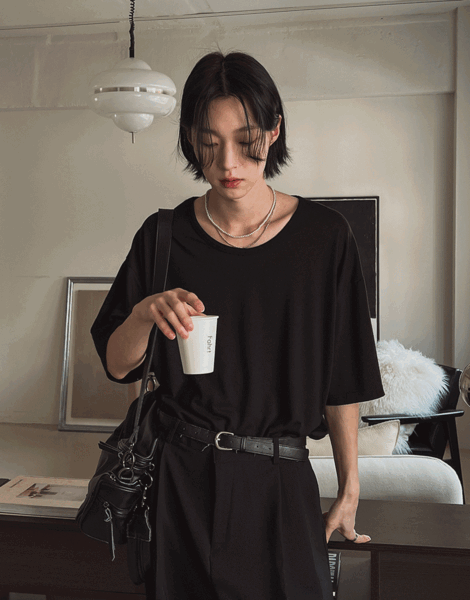 (韓國獨家特價)標籤絲光紗U領短袖T恤