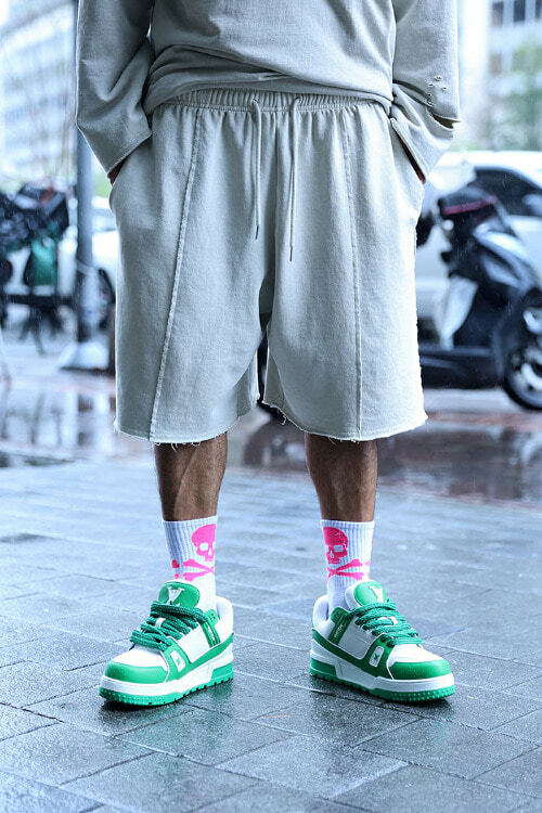 着色切開水洗闊腿短褲