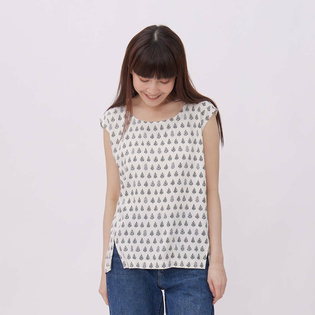 Dolly無袖印花夏日上衣/奶油樹叢