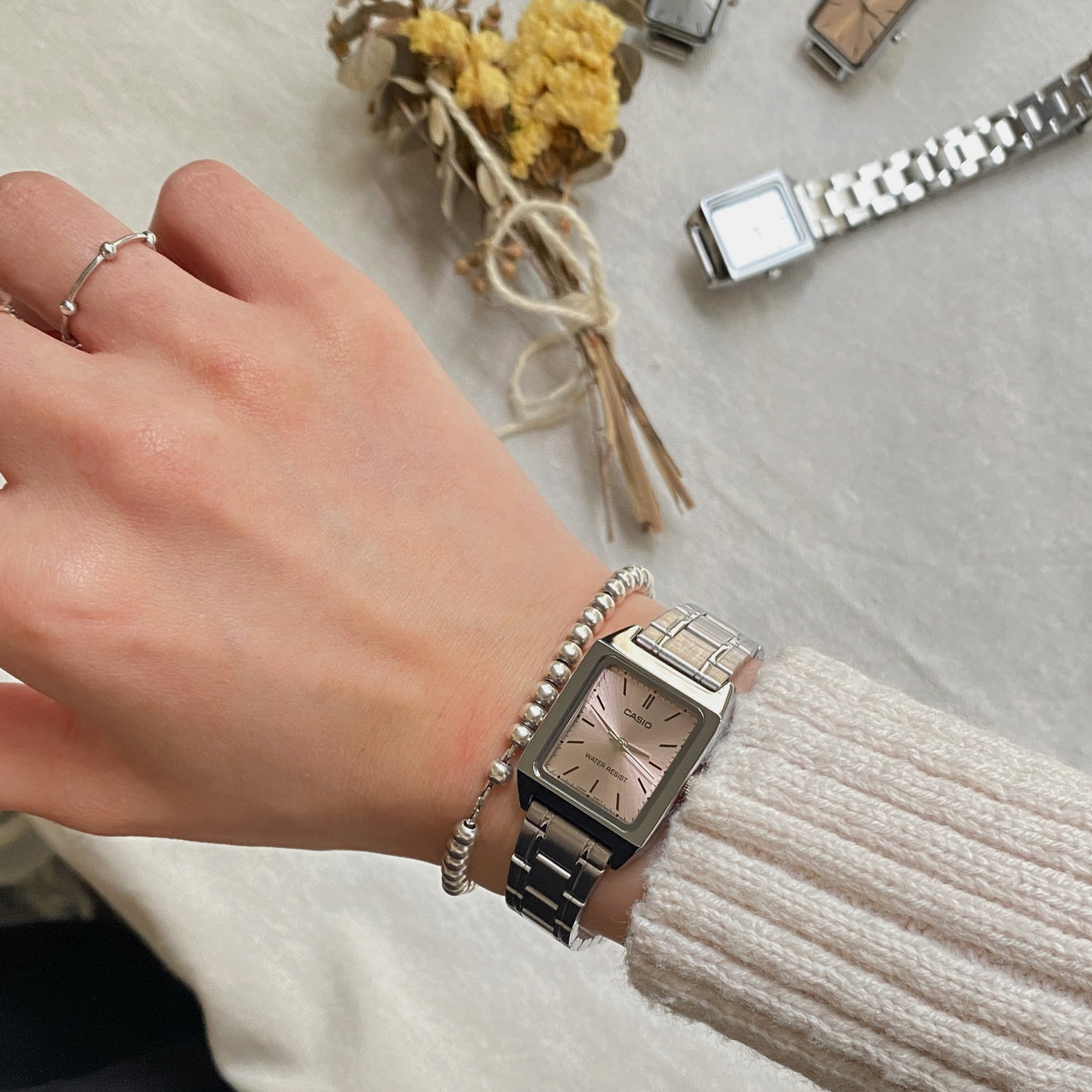 Casio LTP-V007D-4E 22mm 冰粉面 女裝鋼帶錶 小方錶