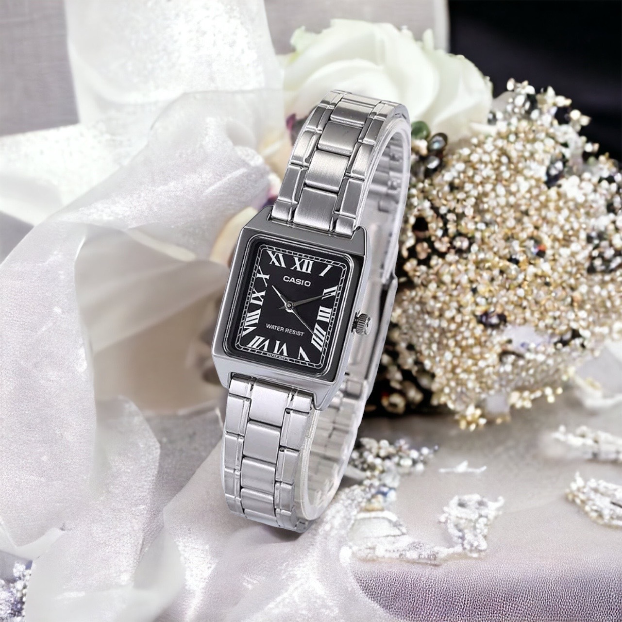 Casio LTP-V007D-1B 22mm 黑面 羅馬字 女裝鋼帶錶 小方錶