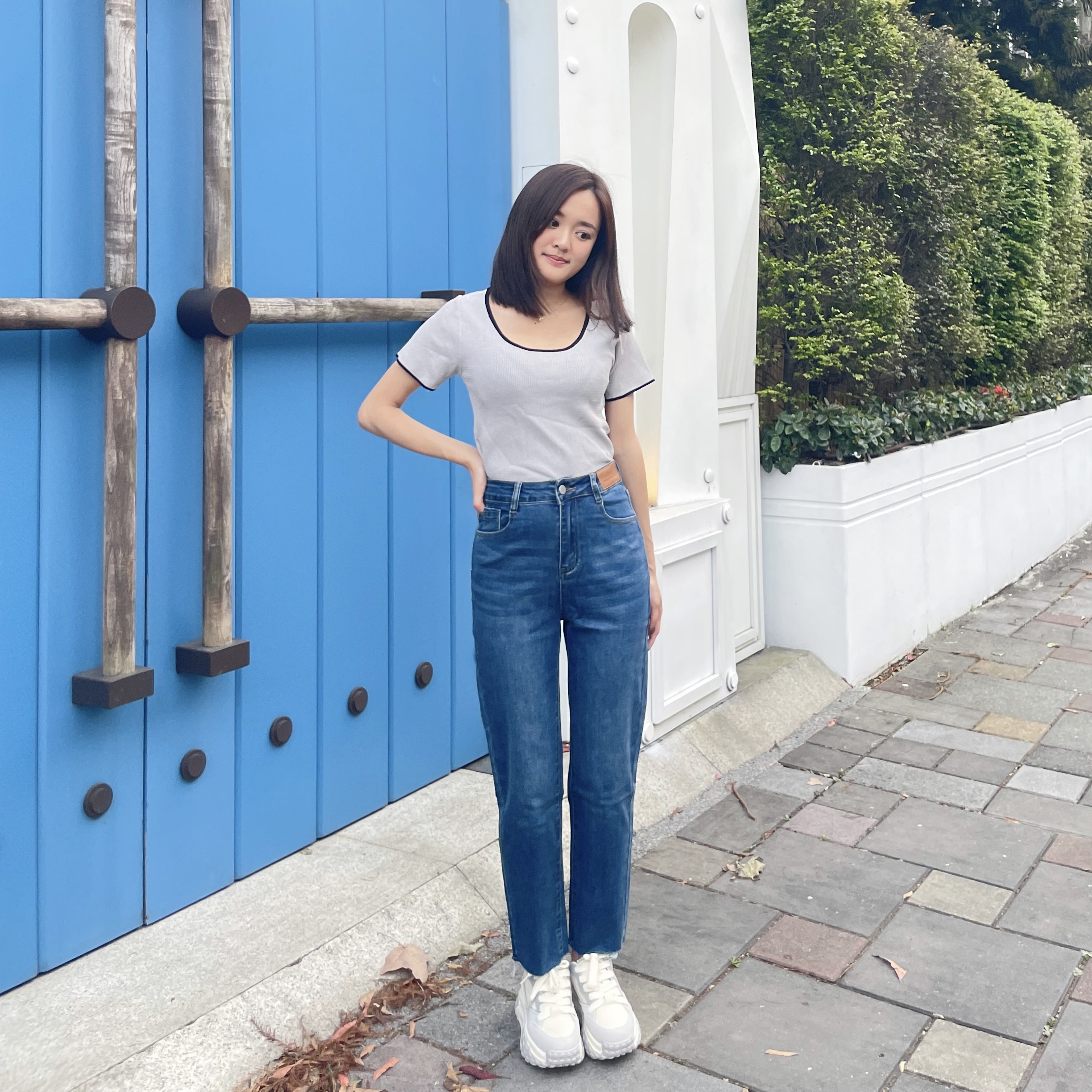 小個子深藍基本百搭高腰直筒牛仔褲 XXS-L (八分/九分)