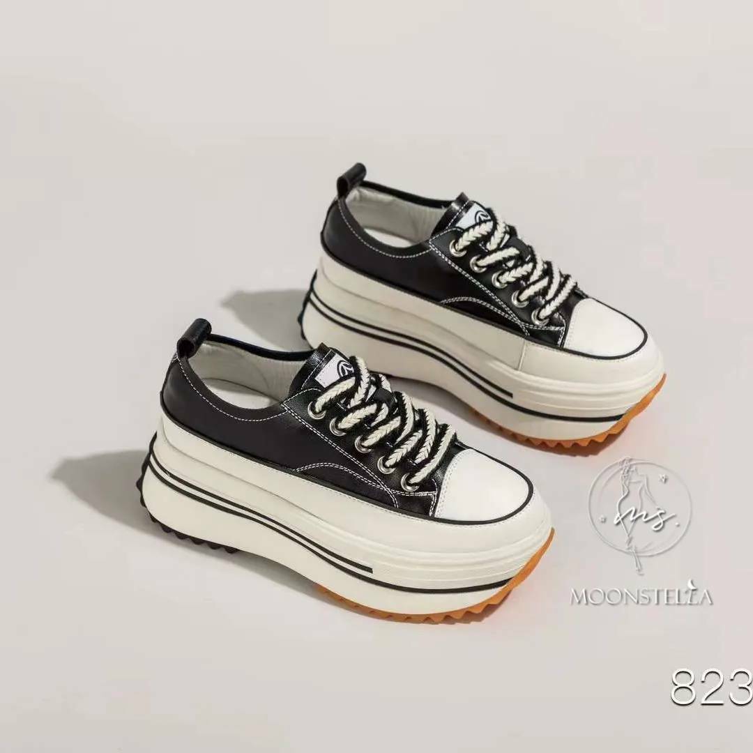 雙色鞋帶牛皮厚底鞋