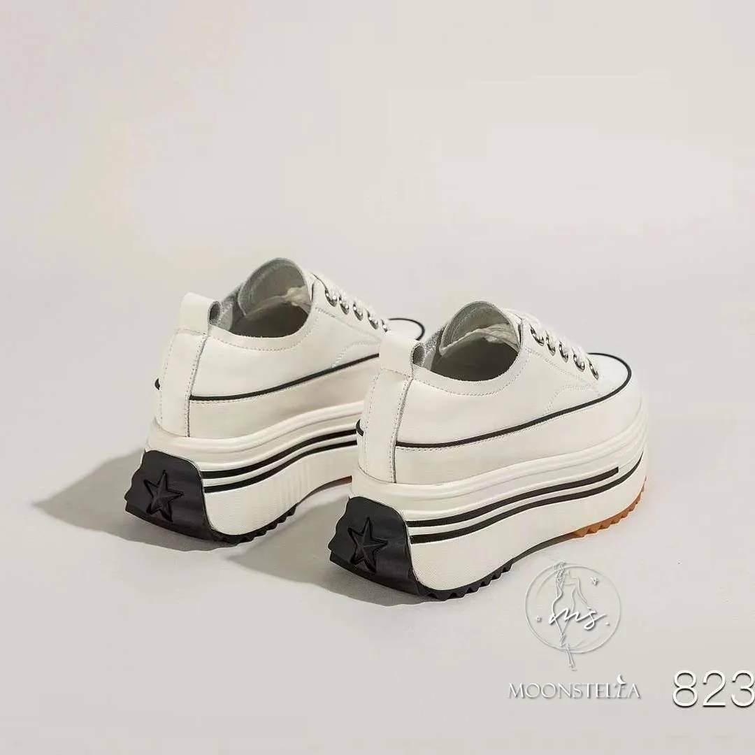 雙色鞋帶牛皮厚底鞋