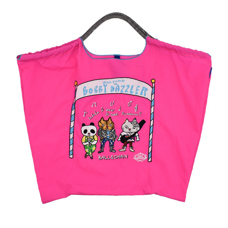 預購｜Ball & Chain 螢光粉紅 搖滾貓刺繡環保袋 L