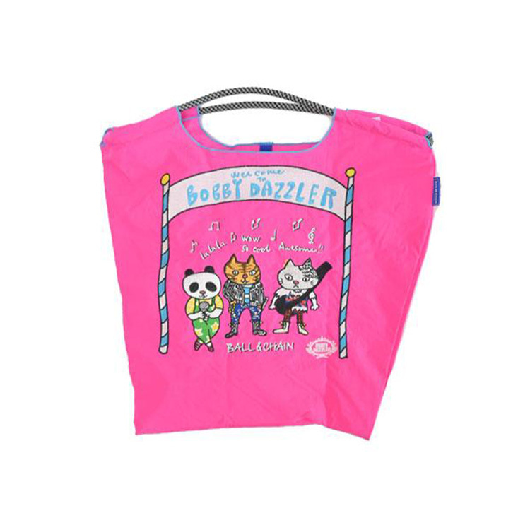 Ball & Chain｜螢光粉紅 搖滾貓刺繡環保袋 M