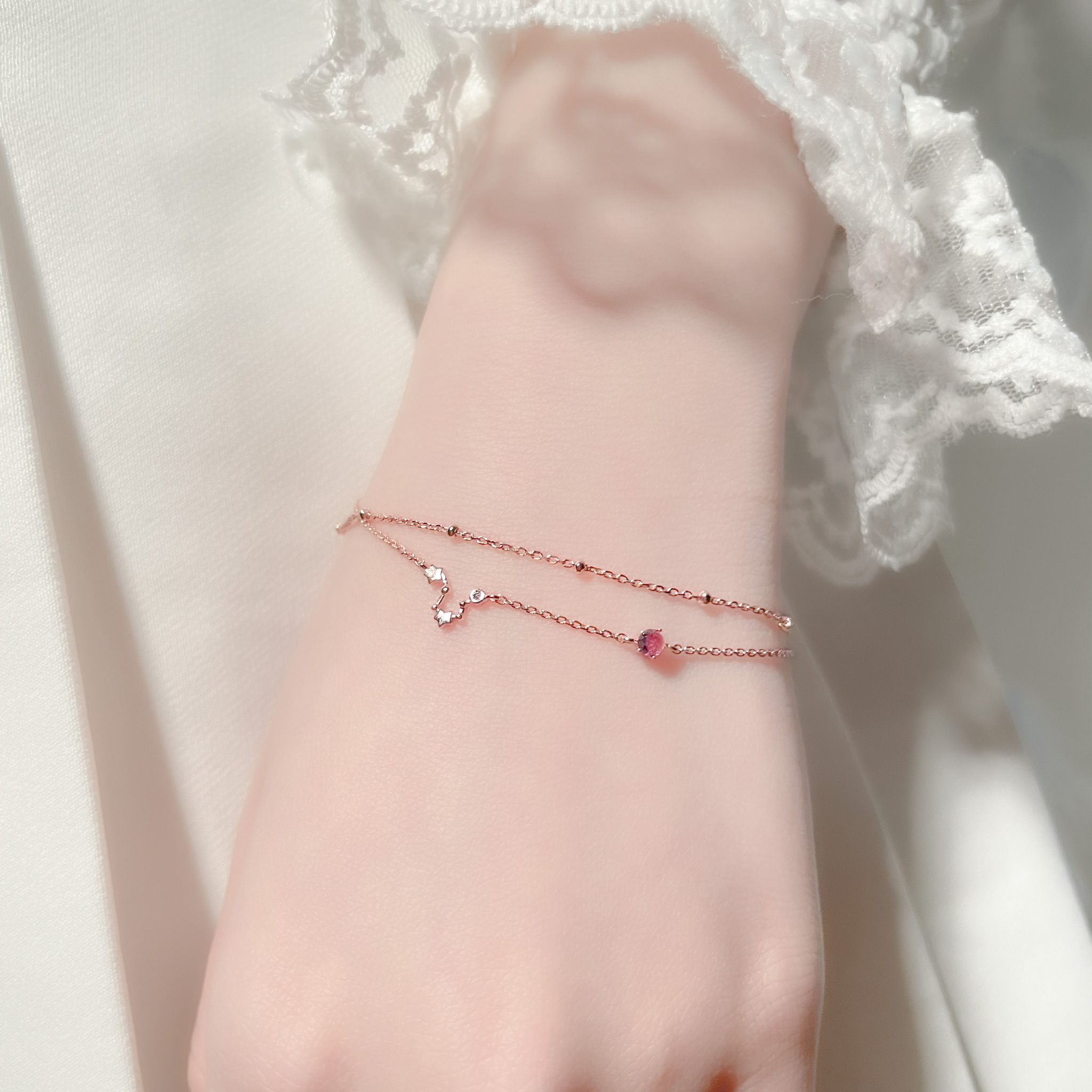 | 925純銀・厚鍍玫瑰金 | 金牛座雙層手鏈 | BR0396 |