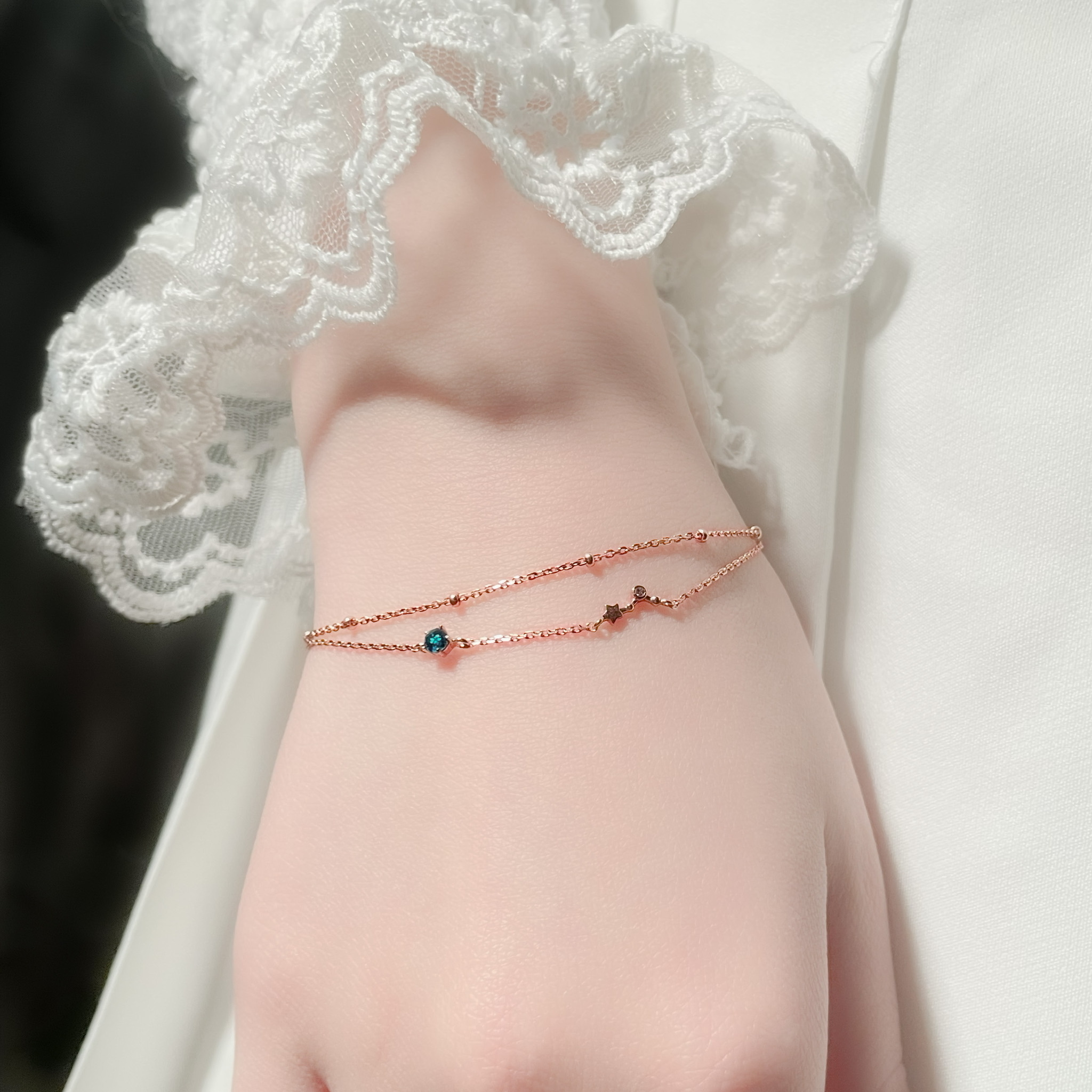 | 925純銀・  厚鍍玫瑰金 | 雙魚座雙層手鏈 | BR0396 |