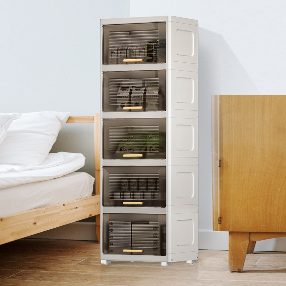 【AOTTO】40面寬翻蓋附輪五層收納櫃(AC-085BK)