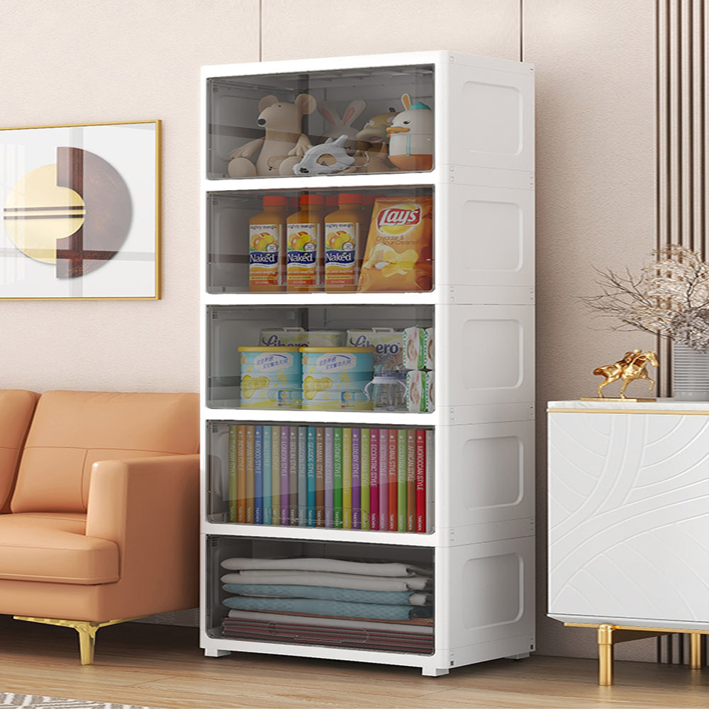 【AOTTO】無印簡約65面寬透明可視翻蓋五層收納櫃(AC-088BK)