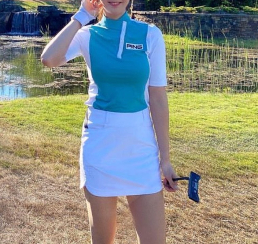 女【現貨】5折起 /韓版PING 正品同步/春夏 配色斜線按鈕彈性短袖T恤 /網美推薦高爾夫球衣/#MW112368