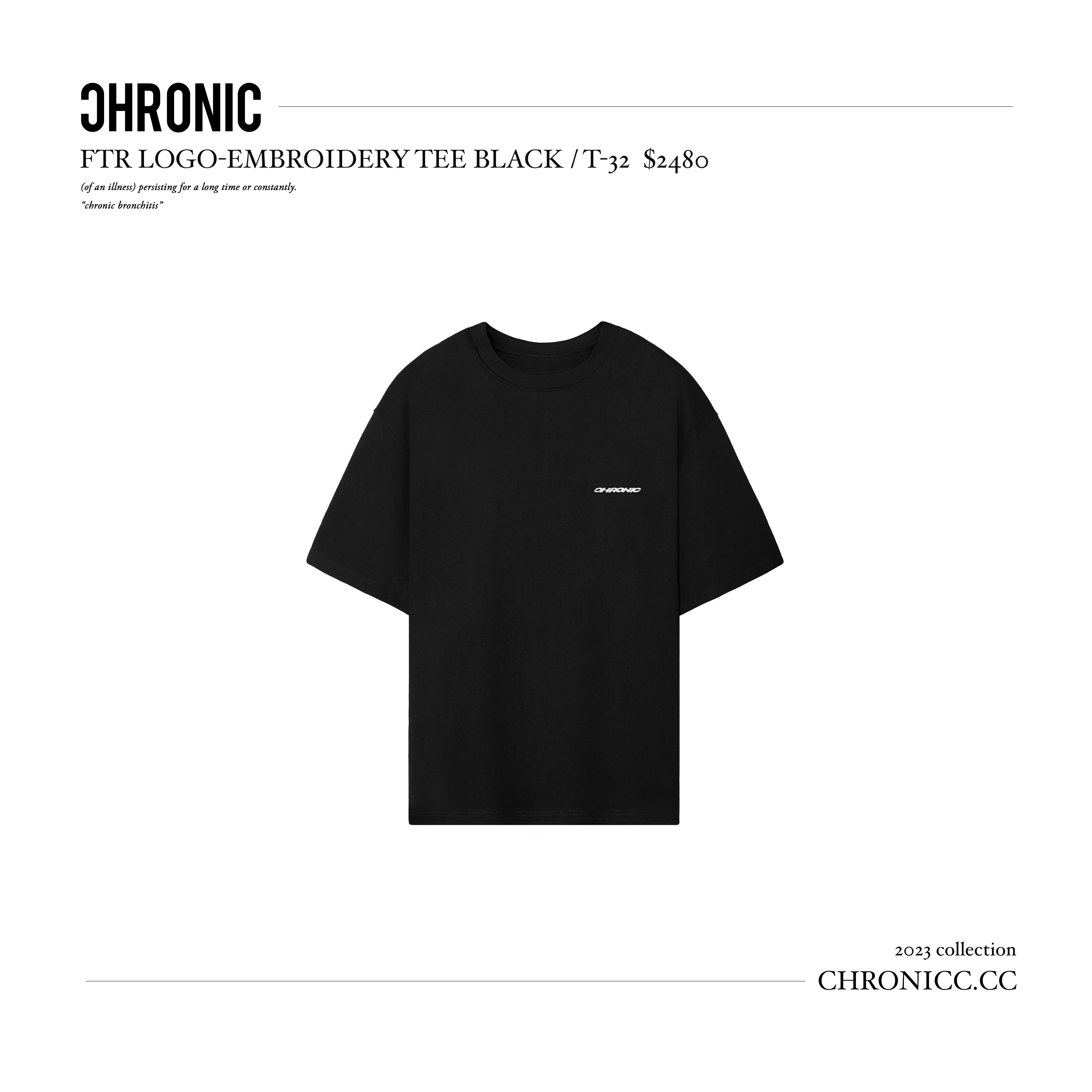 FTR LOGO-EMBROIDERY TEE BLACK / T-32