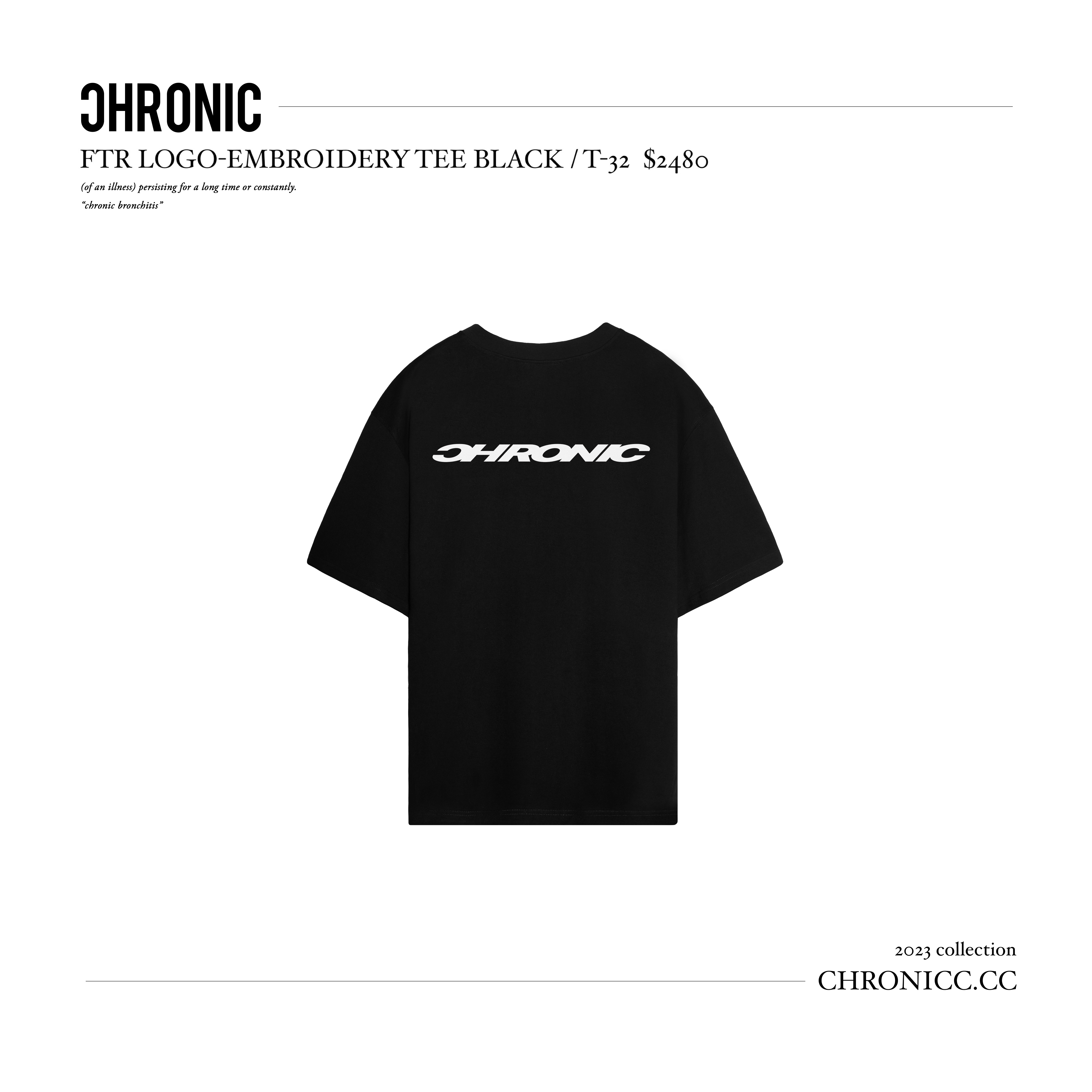 FTR LOGO-EMBROIDERY TEE BLACK / T-32