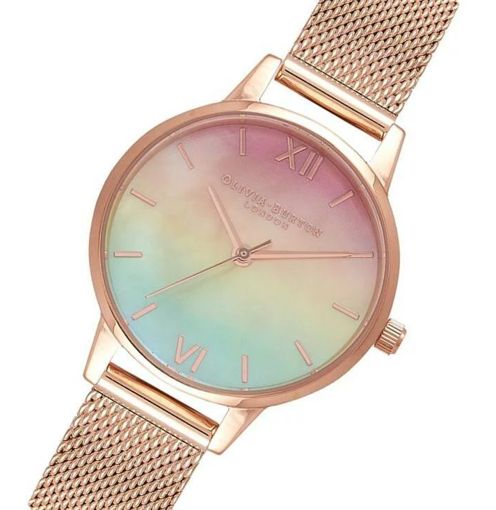 萬年鐘錶 -  Olivia Burton  藝術時尚 Rainbow 系列  玫瑰金殼漸層彩虹面米蘭帶女錶  OB16RB25  錶徑30MM