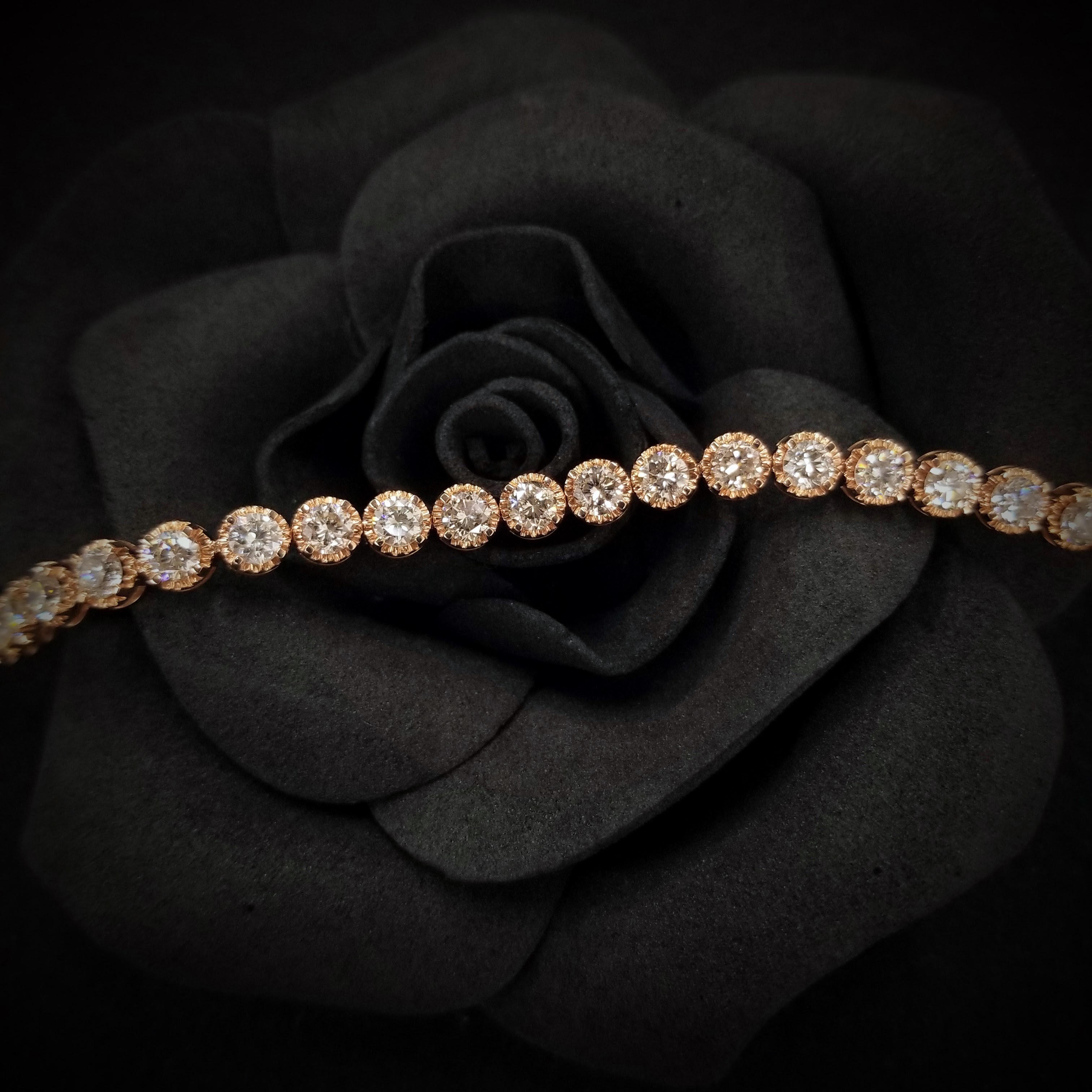 全新18K玫瑰金6卡93份鑽石手鍊