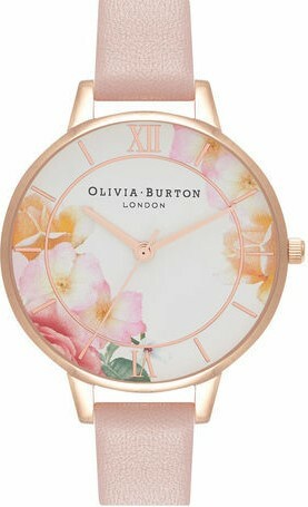 萬年鐘錶 -  Olivia Burton  藝術時尚 Tea Party系列  玫瑰金殼花卉白面粉色皮革錶帶女錶 OB16TP03 錶徑34MM