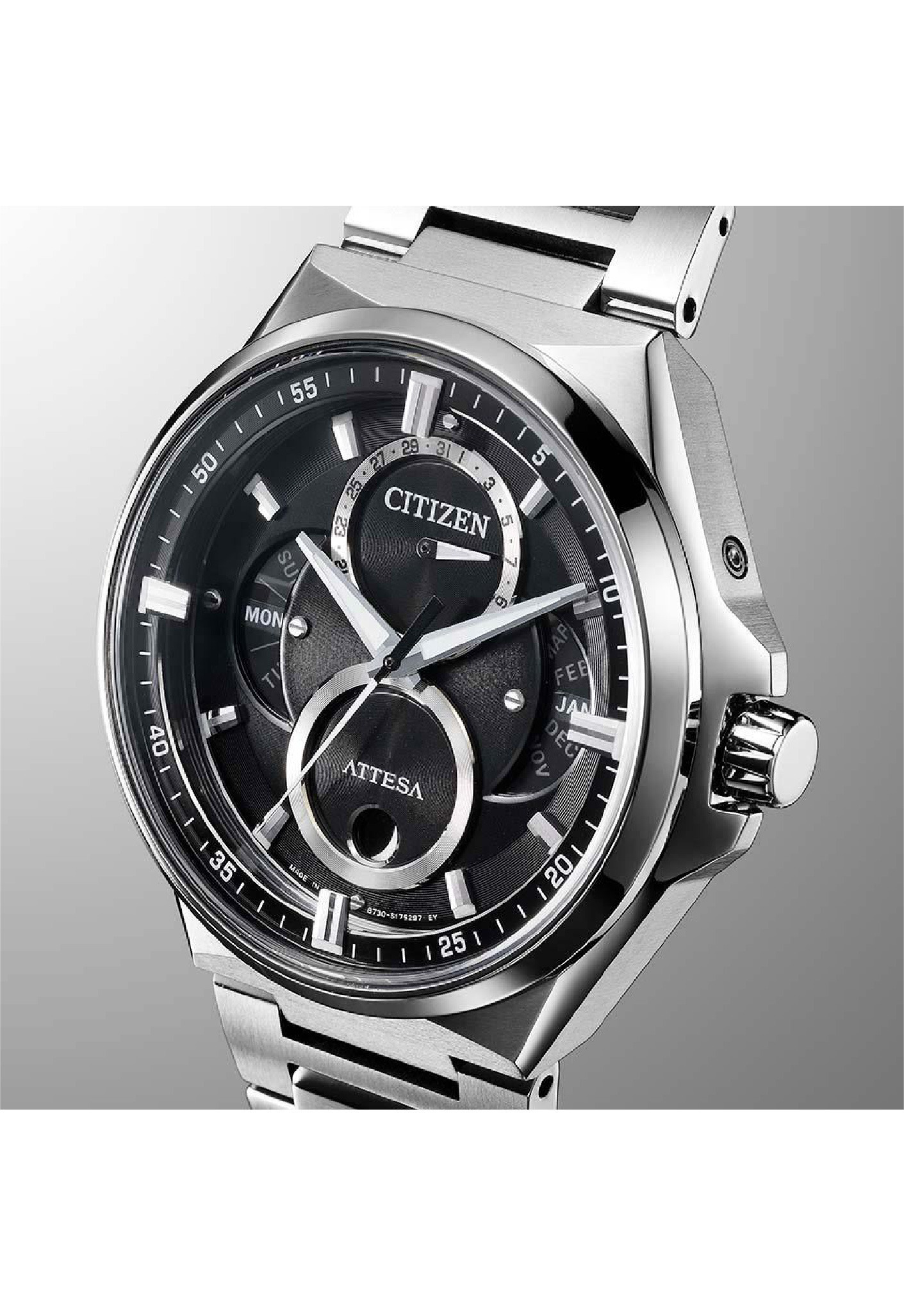 萬年鐘錶- Citizen 星辰錶ATTESA 月象盈虧光動能經典紳士男錶BU0060-68E