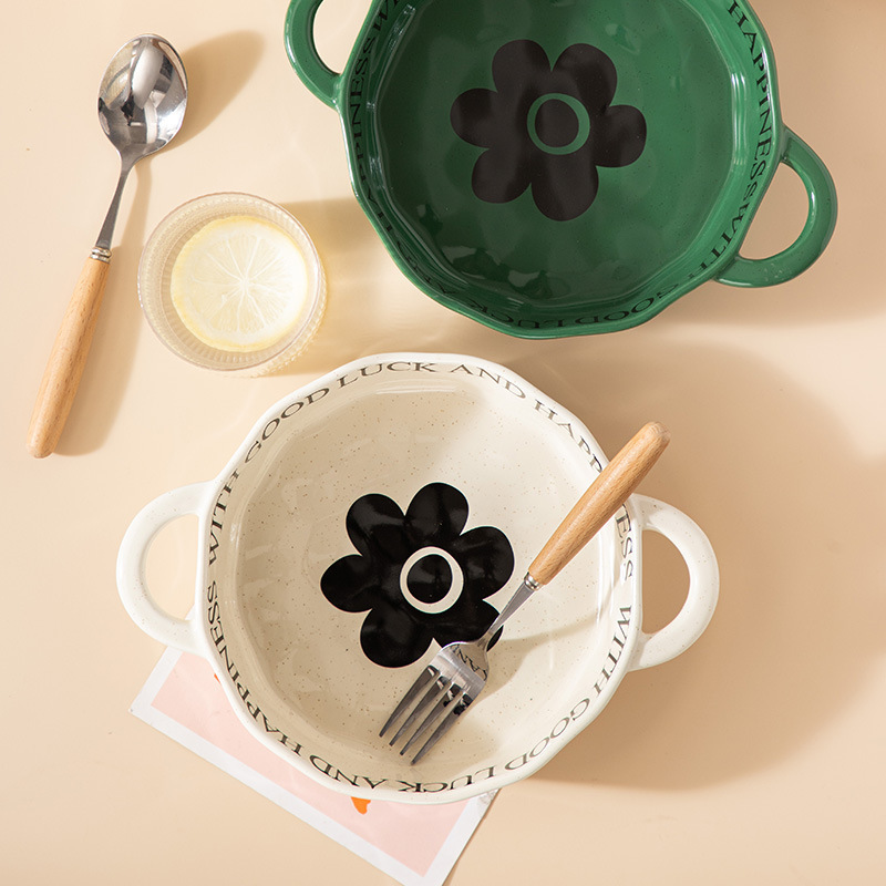 《1974》ins可愛小花陶瓷大容量雙耳碗