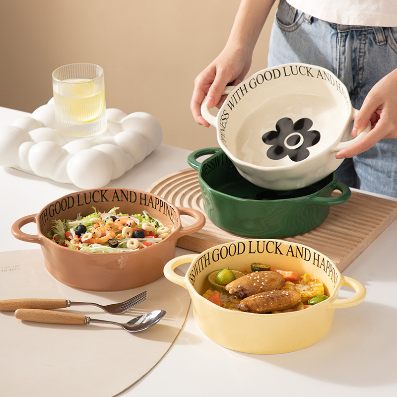 《1974》ins可愛小花陶瓷大容量雙耳碗