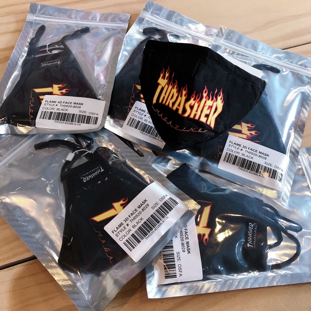 ☆ETW☆【EASY TO WEAR】THRASHER FLAME 3D FACE MASK 棉布 立體口罩 可調式 口罩 火焰 黑色