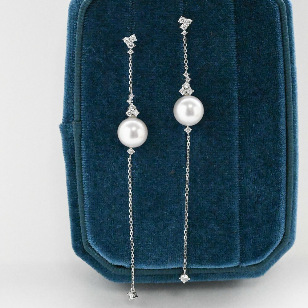 18K Drop Akoya Pearl Diamond Earring