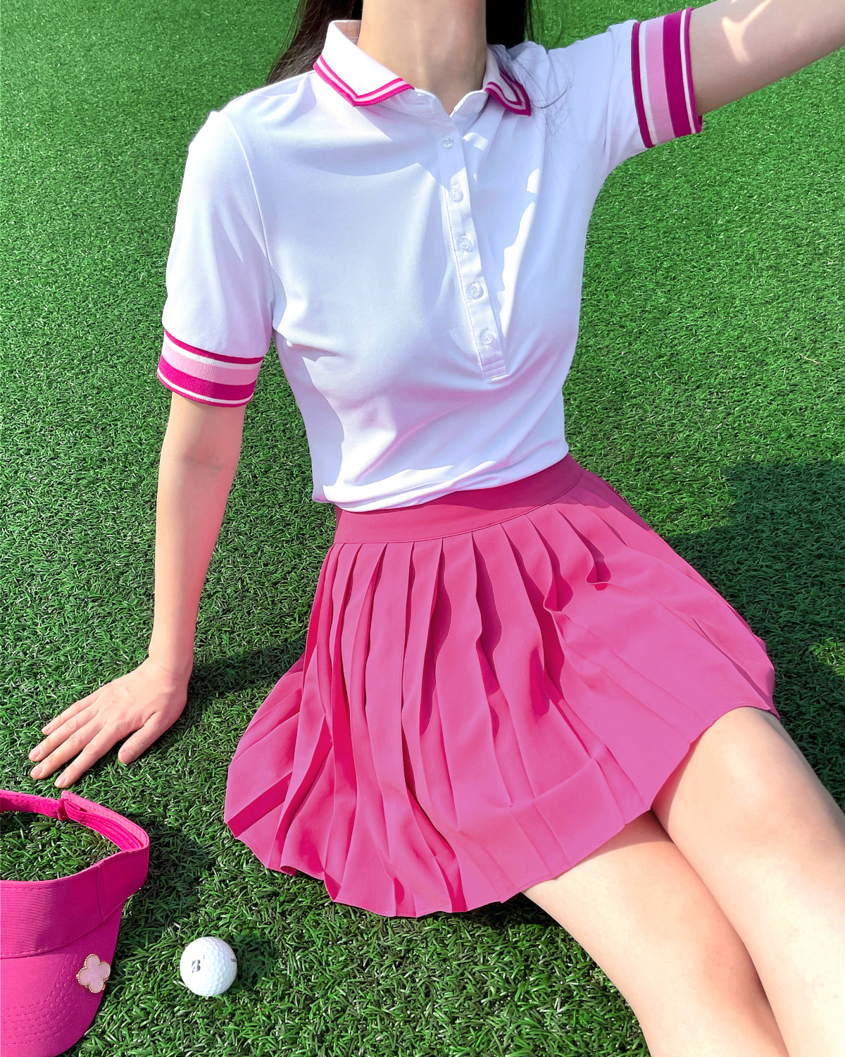 女款 12M/韓國小眾品牌/韓版學院風俏皮雙線條袖口領T 卹/韓風高爾夫球衣