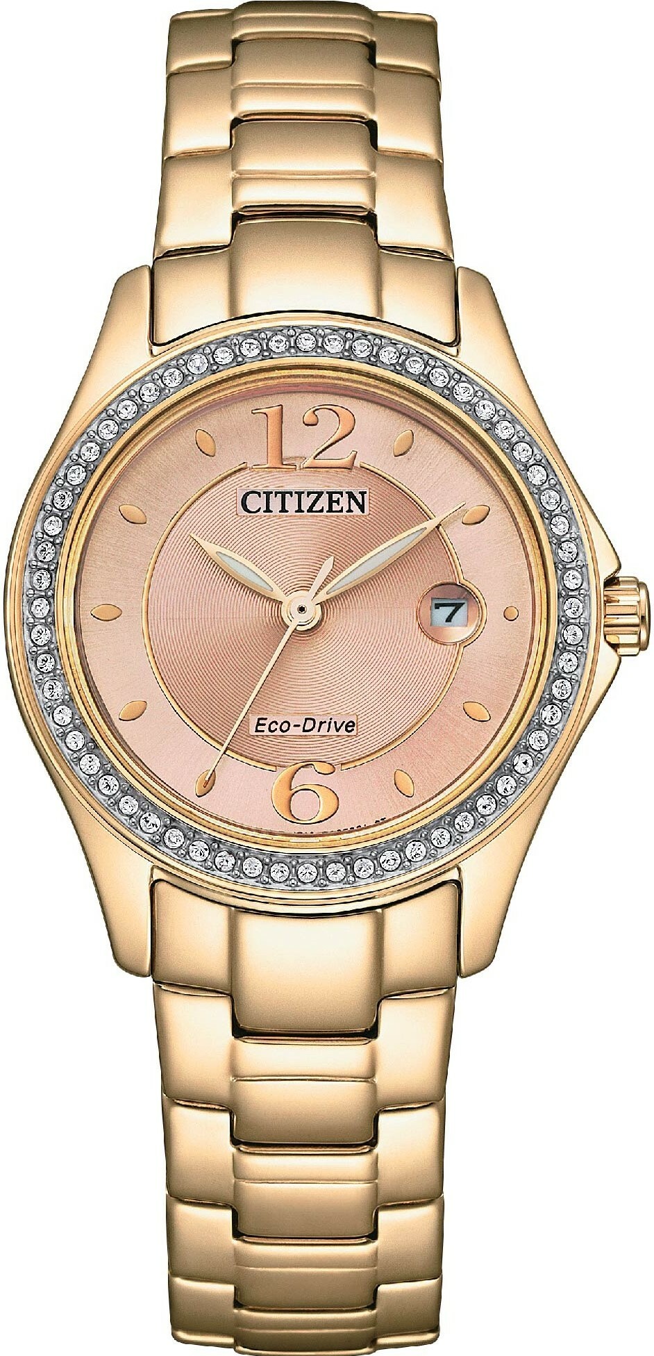 萬年鐘錶 - Citizen 星辰錶 玫瑰金晶鑽奢華光動能女錶  FE1253-80X 錶徑29.5MM