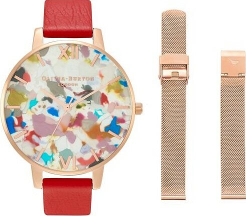 萬年鐘錶 -  Olivia Burton  藝術時尚 POP ART系列  玫瑰金殼絢麗幾何色彩普普風套組女錶 OBGSET152  錶徑38MM
