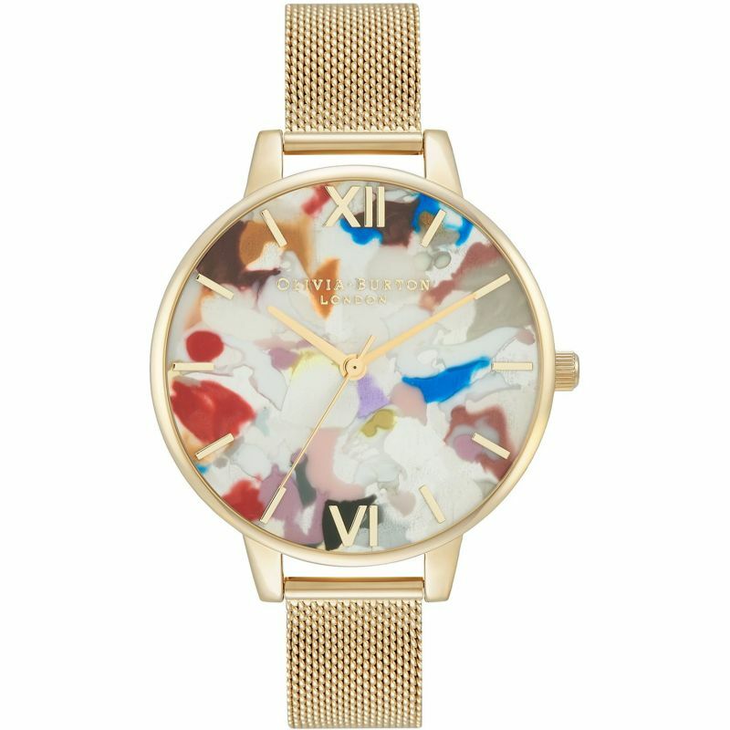 萬年鐘錶 -  Olivia Burton  藝術時尚 POP ART系列  金色錶殼絢麗幾何色彩普普風套組女錶 OBGSET153  錶徑34MM