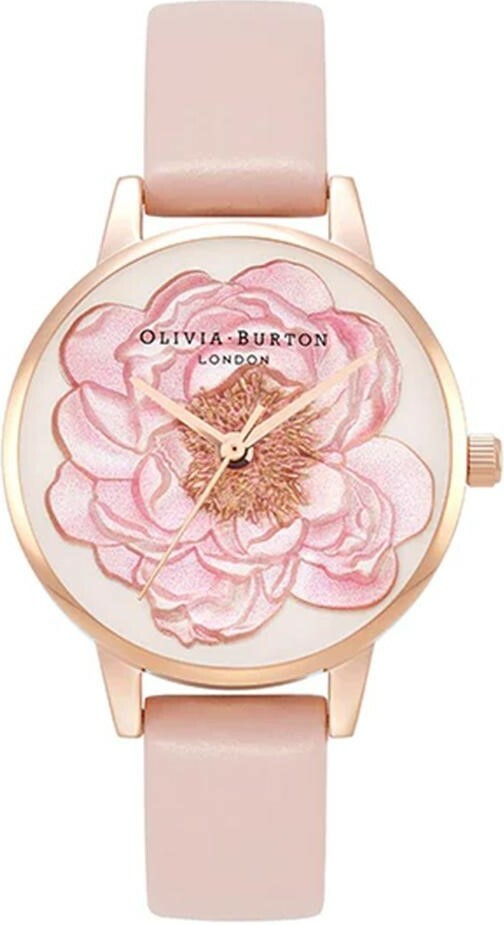 萬年鐘錶 -  Olivia Burton  藝術時尚  BLOSSOM系列  玫瑰金殼盛開花卉玫皮革錶帶女錶  OB16FS111 錶徑30MM