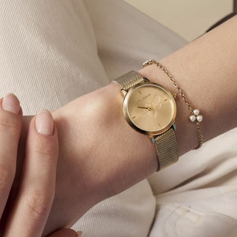 萬年鐘錶 -  Olivia Burton  藝術時尚  Lucky Bee系列  3D蜜蜂金色米蘭帶女錶  24000022 錶徑28MM